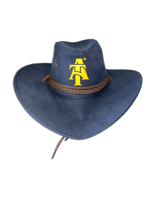 A T Felt Cowboy Hat (Navy w/ Gold)